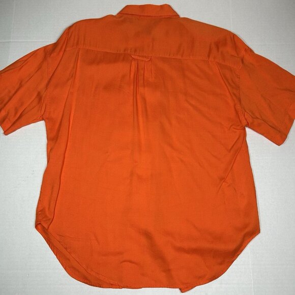 Vtg Basic Essentials Button Down Shirt Top Short Sleeve Orange Sz M Pocket Flaw - Picture 5 of 5